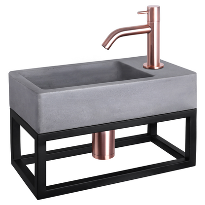 Complete fonteinset met handdoekrek Differnz Force 40x22 cm beton en koper gebogen kraan