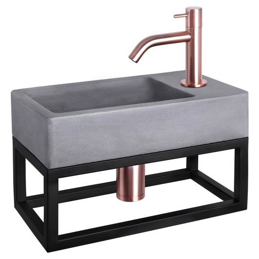 Complete fonteinset met handdoekrek Differnz Force 40x22 cm beton en koper gebogen kraan