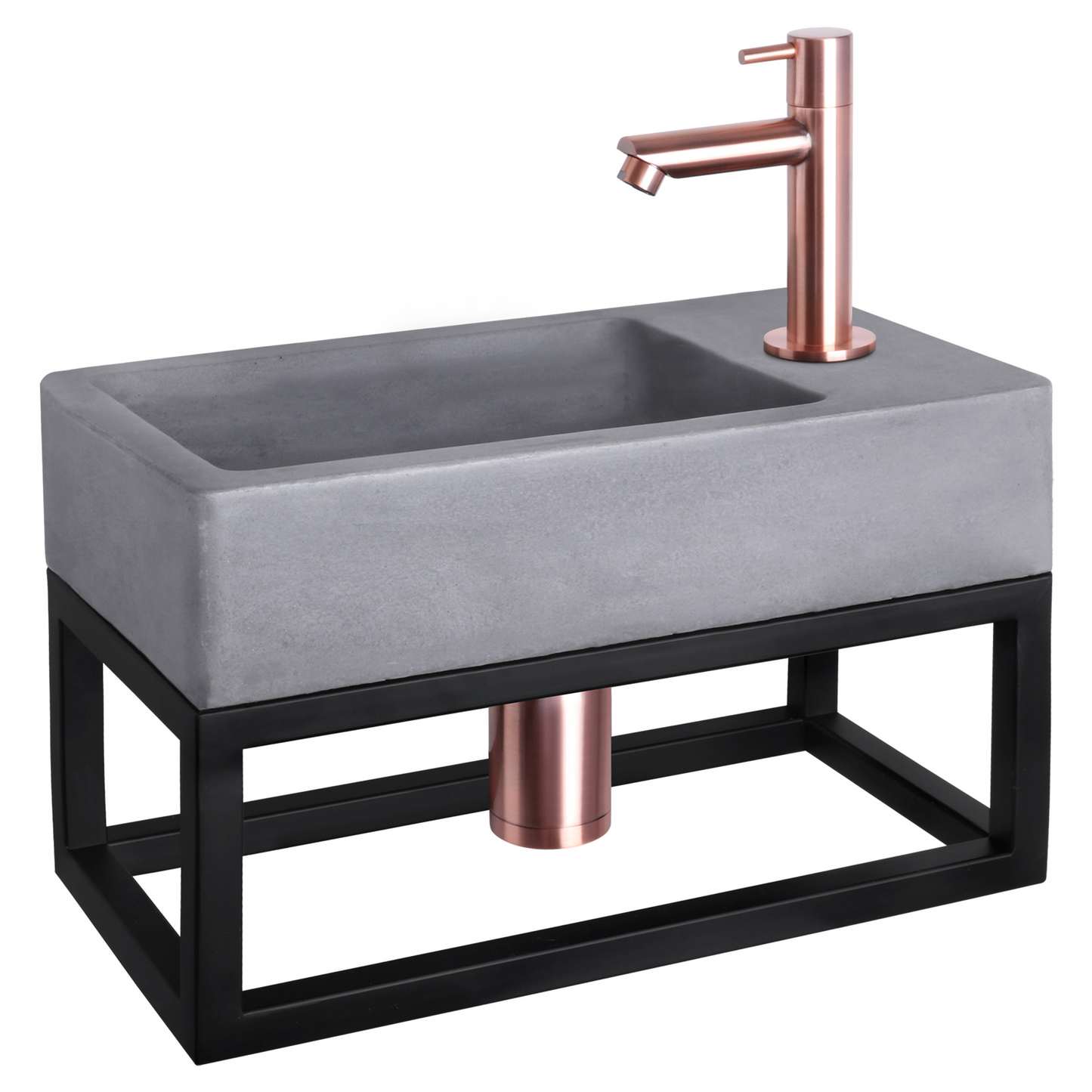 Complete fonteinset met handdoekrek Differnz Force 40x22 cm beton en koper rechte kraan