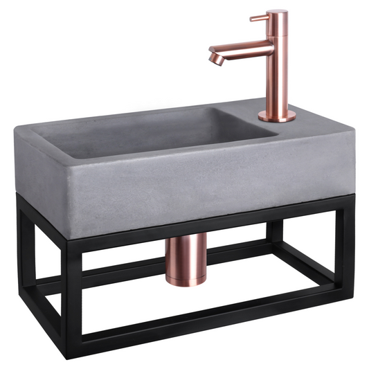 Complete fonteinset met handdoekrek Differnz Force 40x22 cm beton en koper rechte kraan