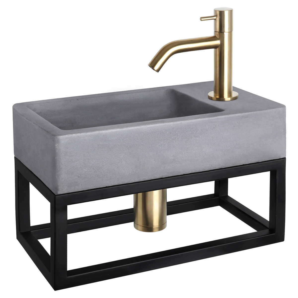 Complete fonteinset met handdoekrek Differnz Force 40x22 cm beton en mat goud gebogen kraan - foto #1