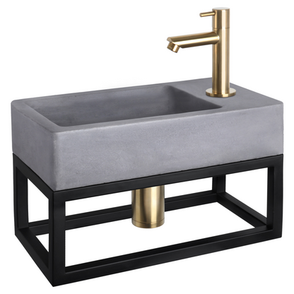 Complete fonteinset met handdoekrek Differnz Force 40x22 cm beton en mat goud rechte kraan