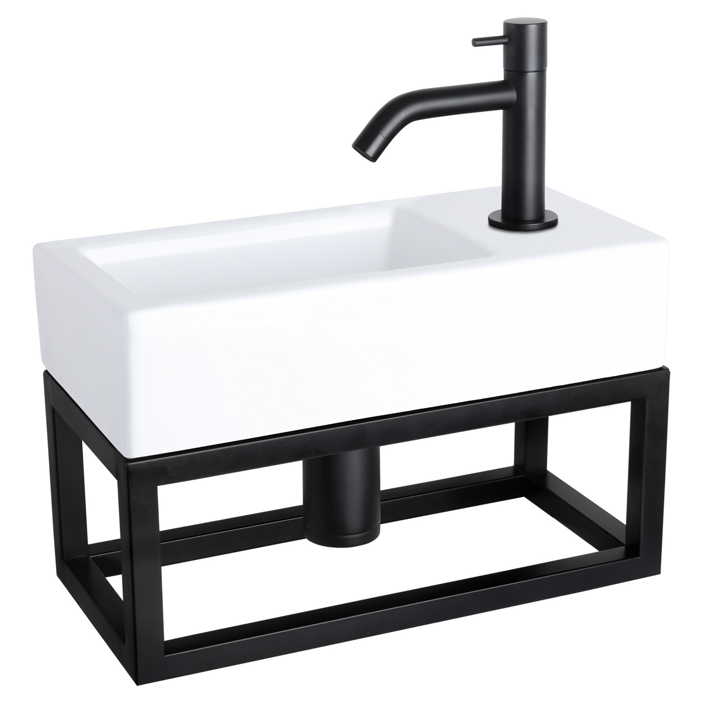 Complete fonteinset met handdoekrek Differnz Ravo 38x18 cm keramiek en mat zwart gebogen kraan