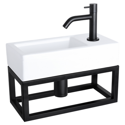 Complete fonteinset met handdoekrek Differnz Ravo 38x18 cm keramiek en mat zwart gebogen kraan