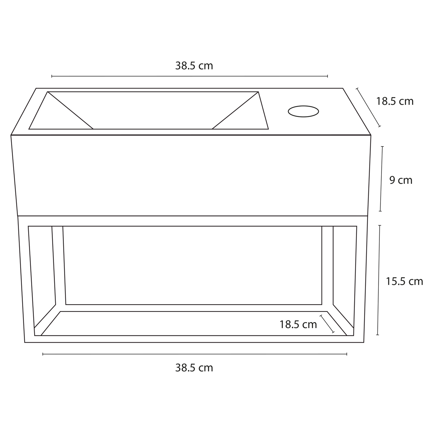 Complete fonteinset met handdoekrek Differnz Ravo 38x18 cm keramiek en koper rechte kraan