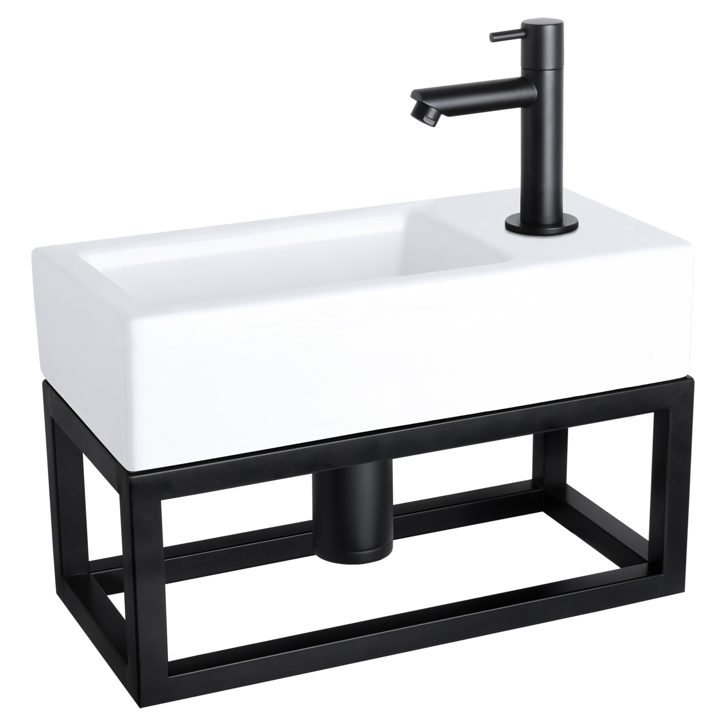 Complete fonteinset met handdoekrek Differnz Ravo 38x18 cm keramiek en mat zwart rechte kraan