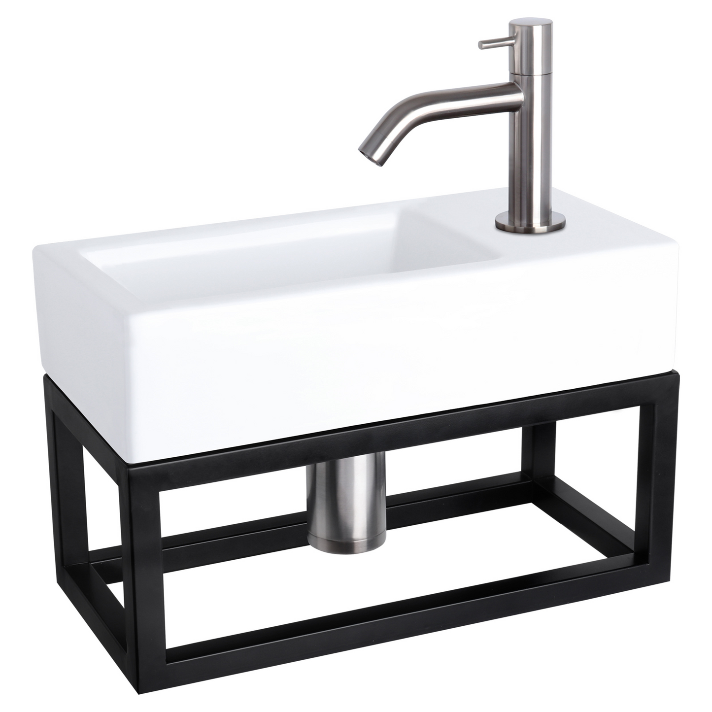 Complete fonteinset met handdoekrek Differnz Ravo 38x18 cm keramiek en mat chroom gebogen kraan