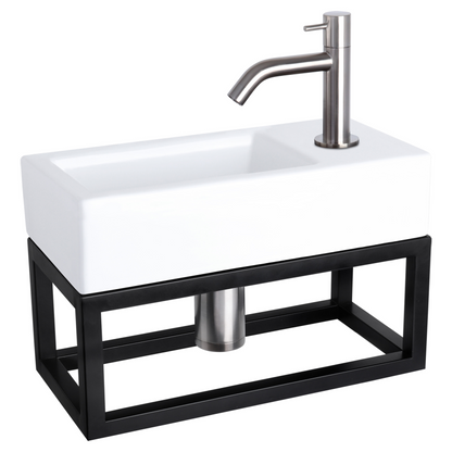 Complete fonteinset met handdoekrek Differnz Ravo 38x18 cm keramiek en mat chroom gebogen kraan
