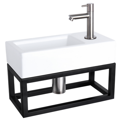 Complete fonteinset met handdoekrek Differnz Ravo 38x18 cm keramiek en mat chroom rechte kraan