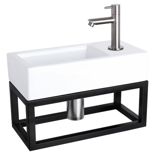 Complete fonteinset met handdoekrek Differnz Ravo 38x18 cm keramiek en mat chroom rechte kraan