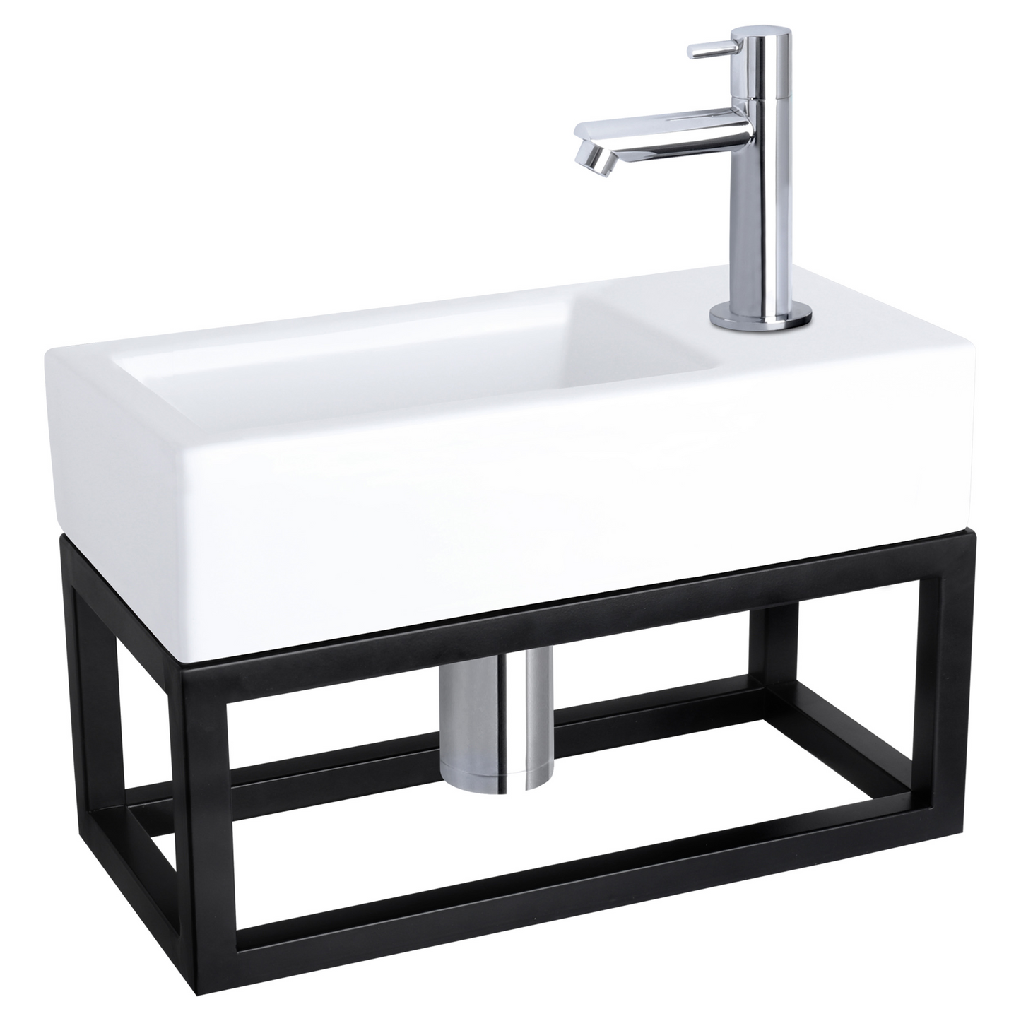 Complete fonteinset met handdoekrek Differnz Ravo 38x18 cm keramiek en glanzend chroom rechte kraan