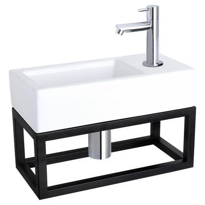 Complete fonteinset met handdoekrek Differnz Ravo 38x18 cm keramiek en glanzend chroom rechte kraan