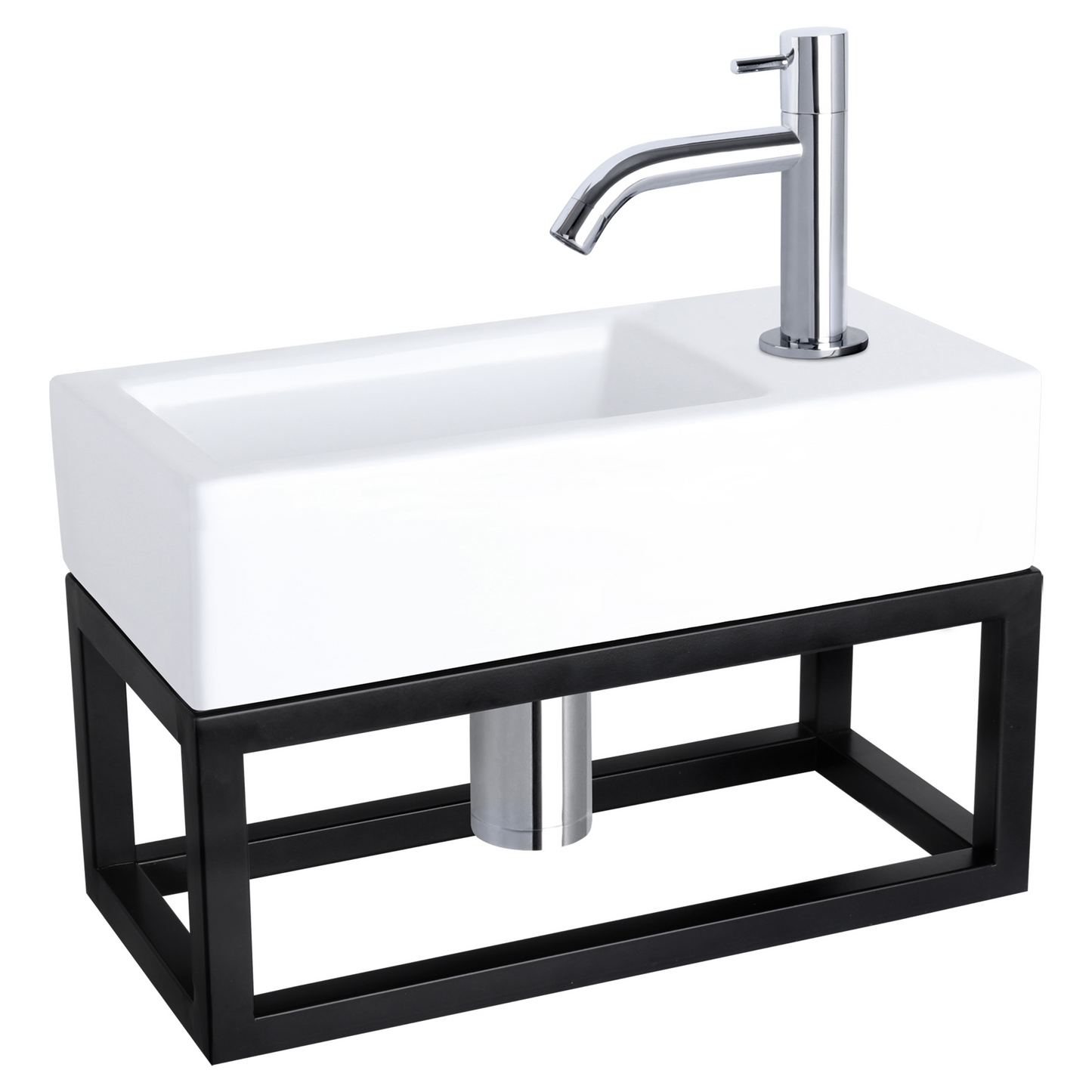 Complete fonteinset met handdoekrek Differnz Ravo 38x18 cm keramiek en glanzend chroom gebogen kraan