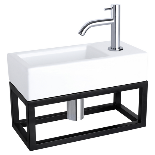 Complete fonteinset met handdoekrek Differnz Ravo 38x18 cm keramiek en glanzend chroom gebogen kraan
