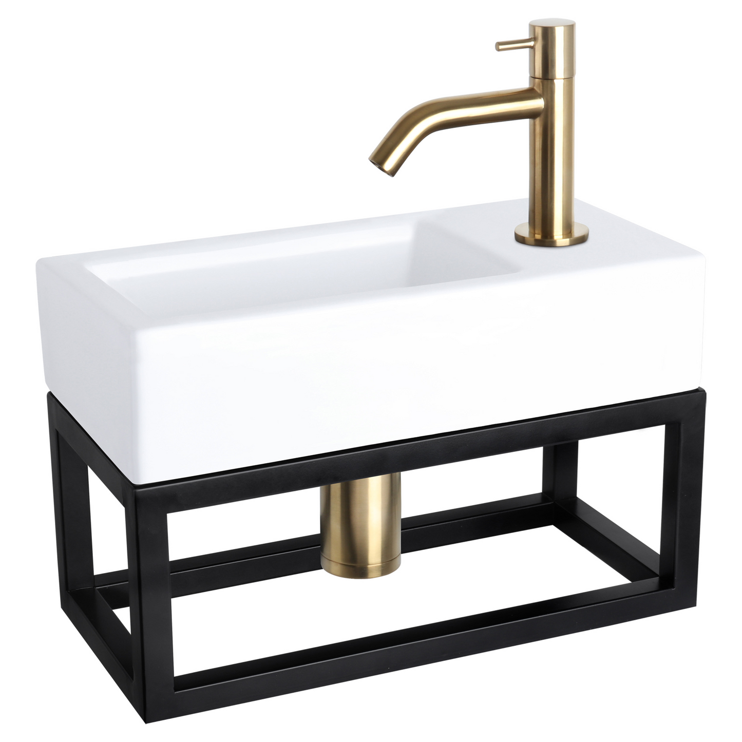 Complete fonteinset met handdoekrek Differnz Ravo 38x18 cm keramiek en mat gouden gebogen kraan