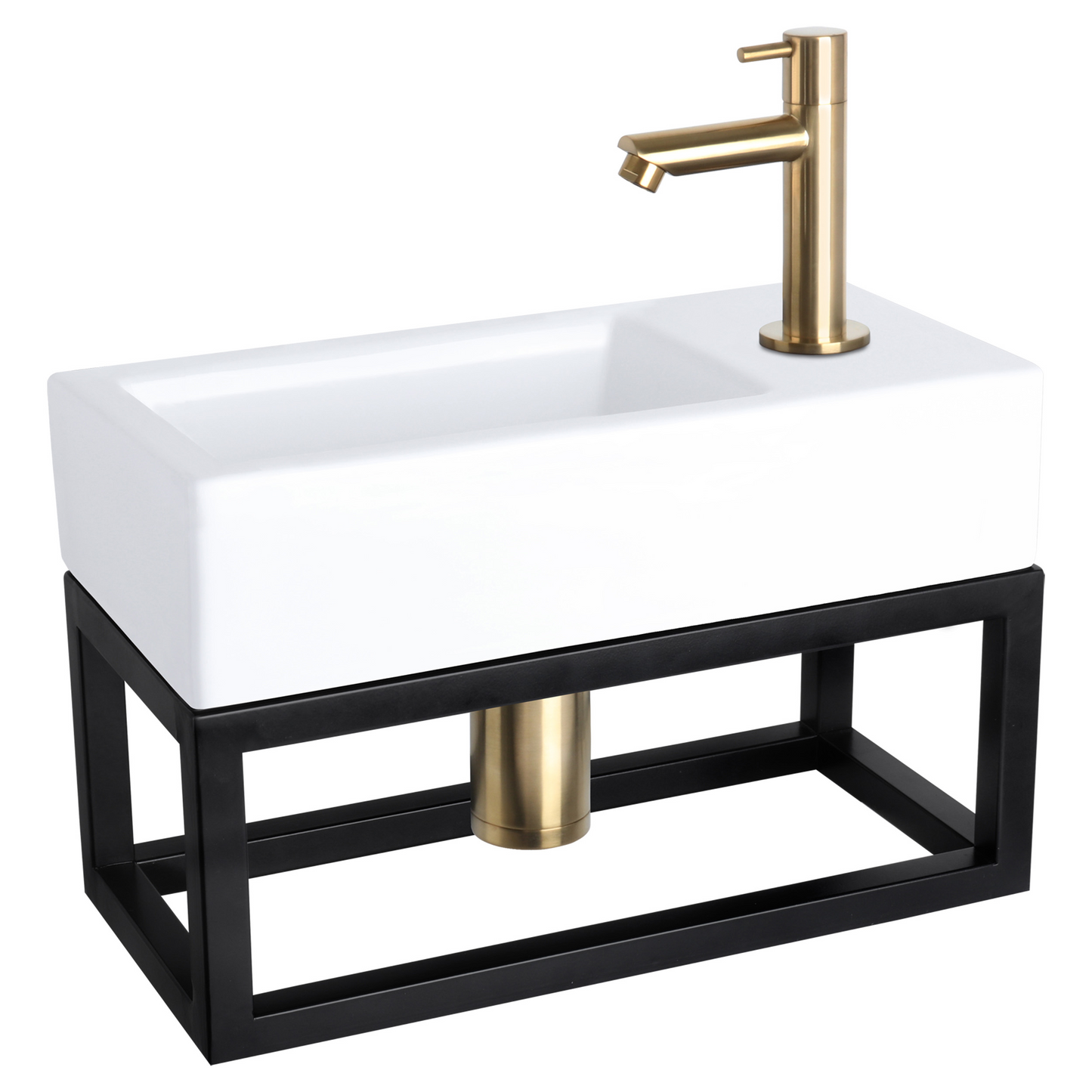 Complete fonteinset met handdoekrek Differnz Ravo 38x18 cm keramiek en mat gouden rechte kraan