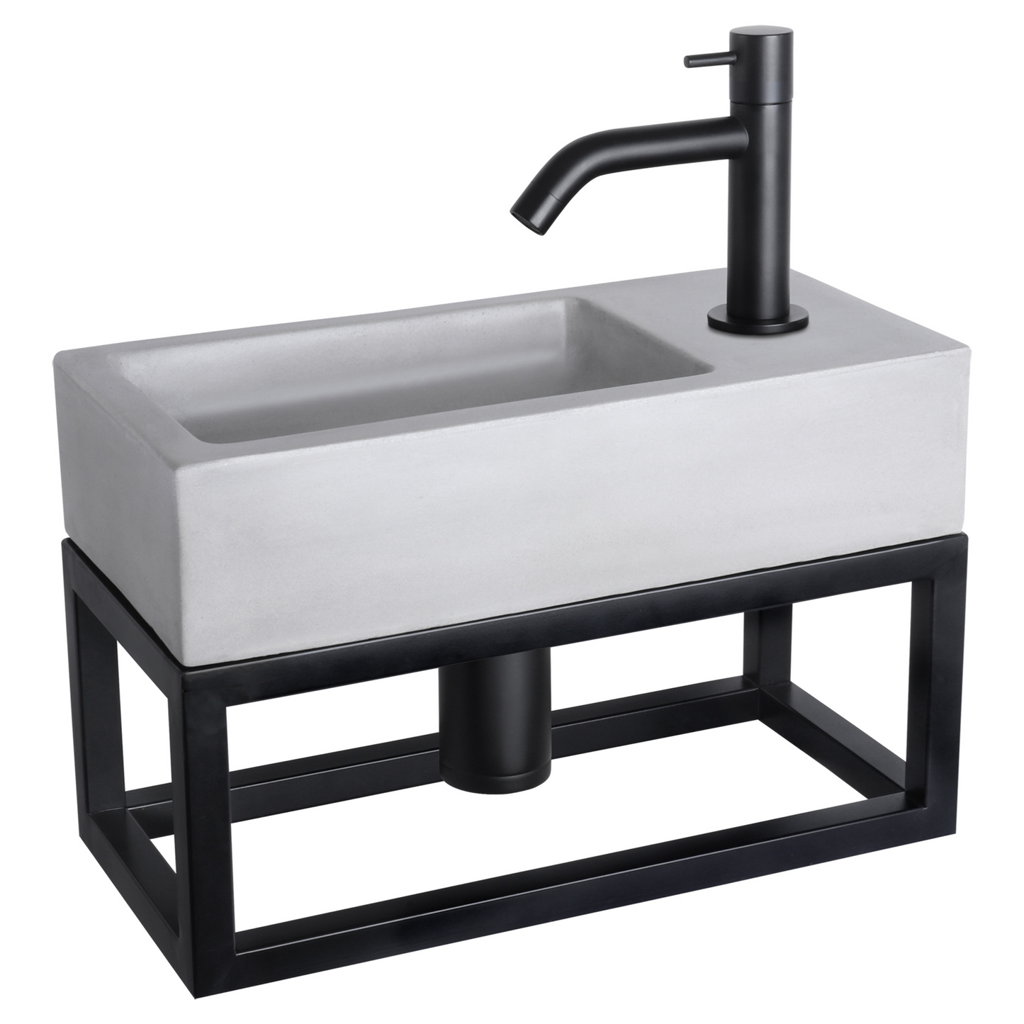 Complete fonteinset met handdoekrek Differnz Ravo 38x18 cm lichtgrijs beton en mat zwart gebogen kraan