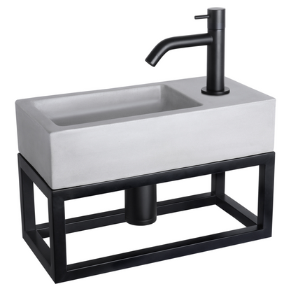 Complete fonteinset met handdoekrek Differnz Ravo 38x18 cm lichtgrijs beton en mat zwart gebogen kraan