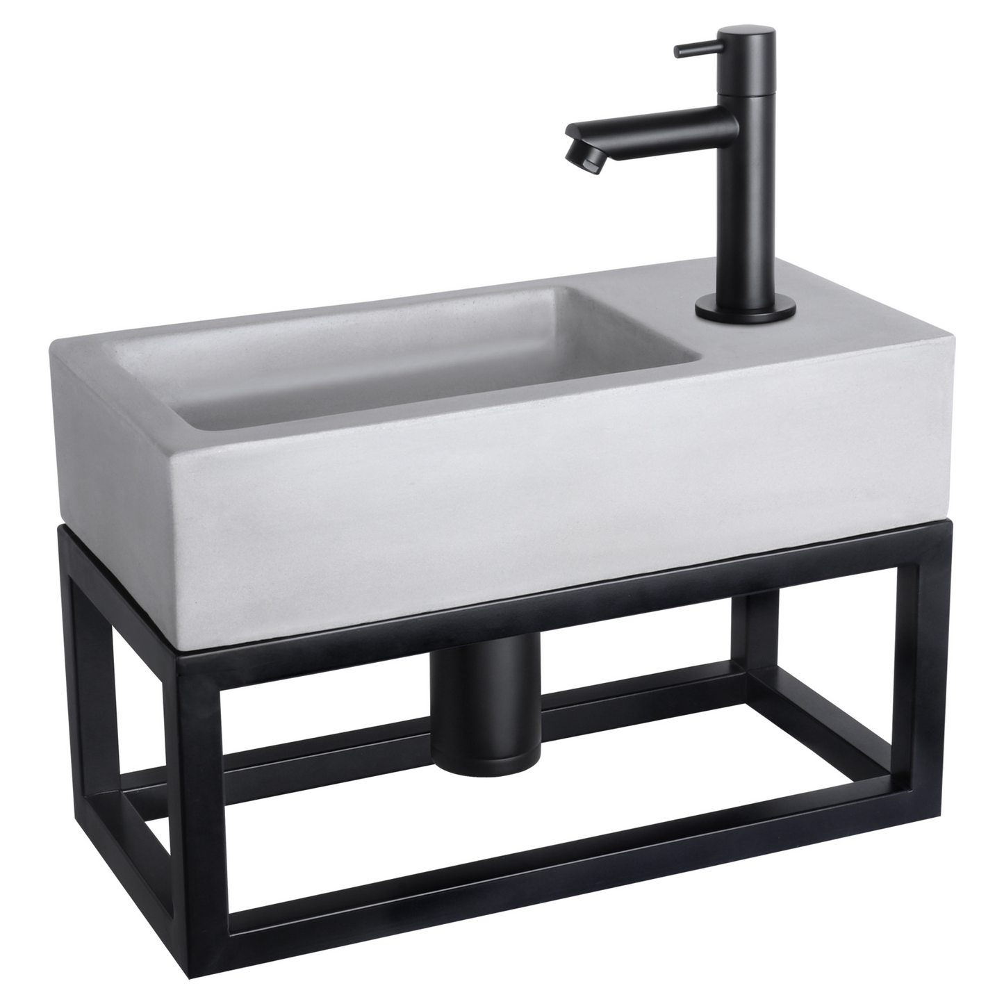 Complete fonteinset met handdoekrek Differnz Ravo 38x18 cm lichtgrijs beton en mat zwart rechte kraan