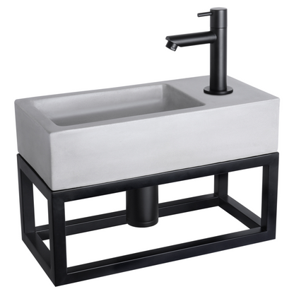 Complete fonteinset met handdoekrek Differnz Ravo 38x18 cm lichtgrijs beton en mat zwart rechte kraan