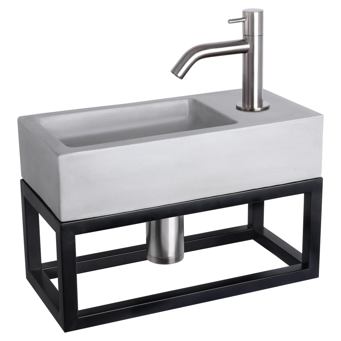 Complete fonteinset met handdoekrek Differnz Ravo 38x18 cm lichtgrijs beton en mat chroom gebogen kraan