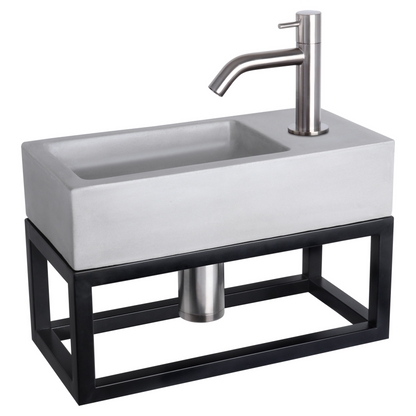 Complete fonteinset met handdoekrek Differnz Ravo 38x18 cm lichtgrijs beton en mat chroom gebogen kraan