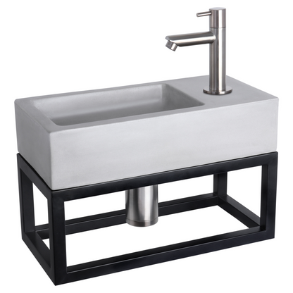 Complete fonteinset met handdoekrek Differnz Ravo 38x18 cm lichtgrijs beton en mat chroom rechte kraan