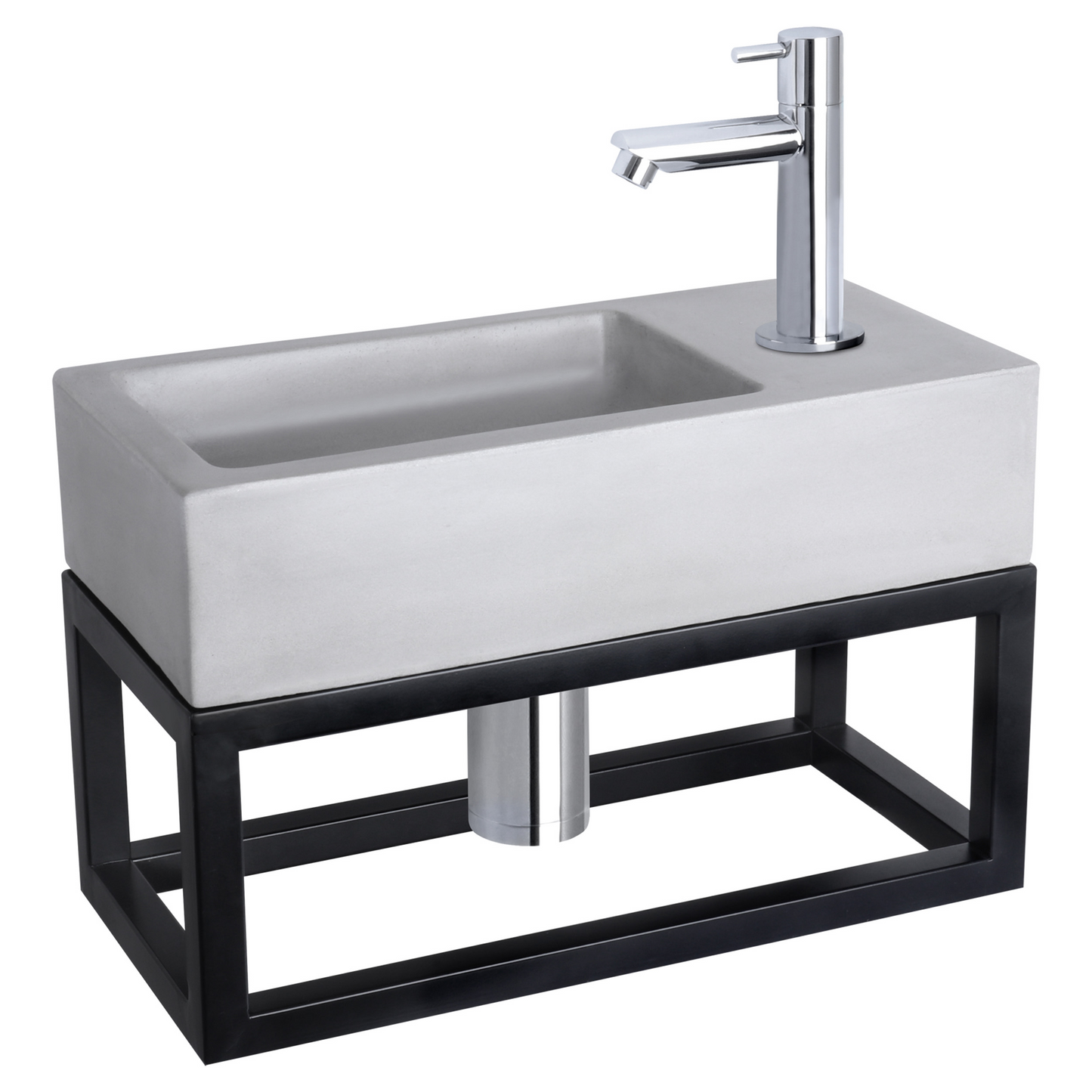 Complete fonteinset met handdoekrek Differnz Ravo 38x18 cm lichtgrijs beton en glanzend chroom rechte kraan