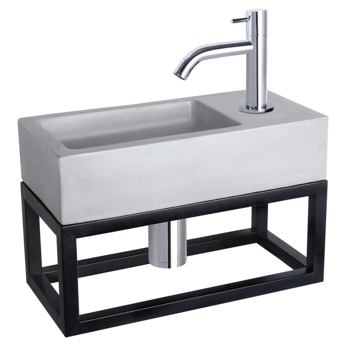 Complete fonteinset met handdoekrek Differnz Ravo 38x18 cm lichtgrijs beton en glanzend chroom gebogen kraan
