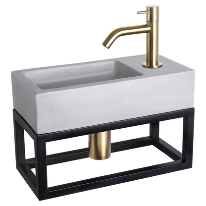 Complete fonteinset met handdoekrek Differnz Ravo 38x18 cm lichtgrijs beton en mat gouden gebogen kraan