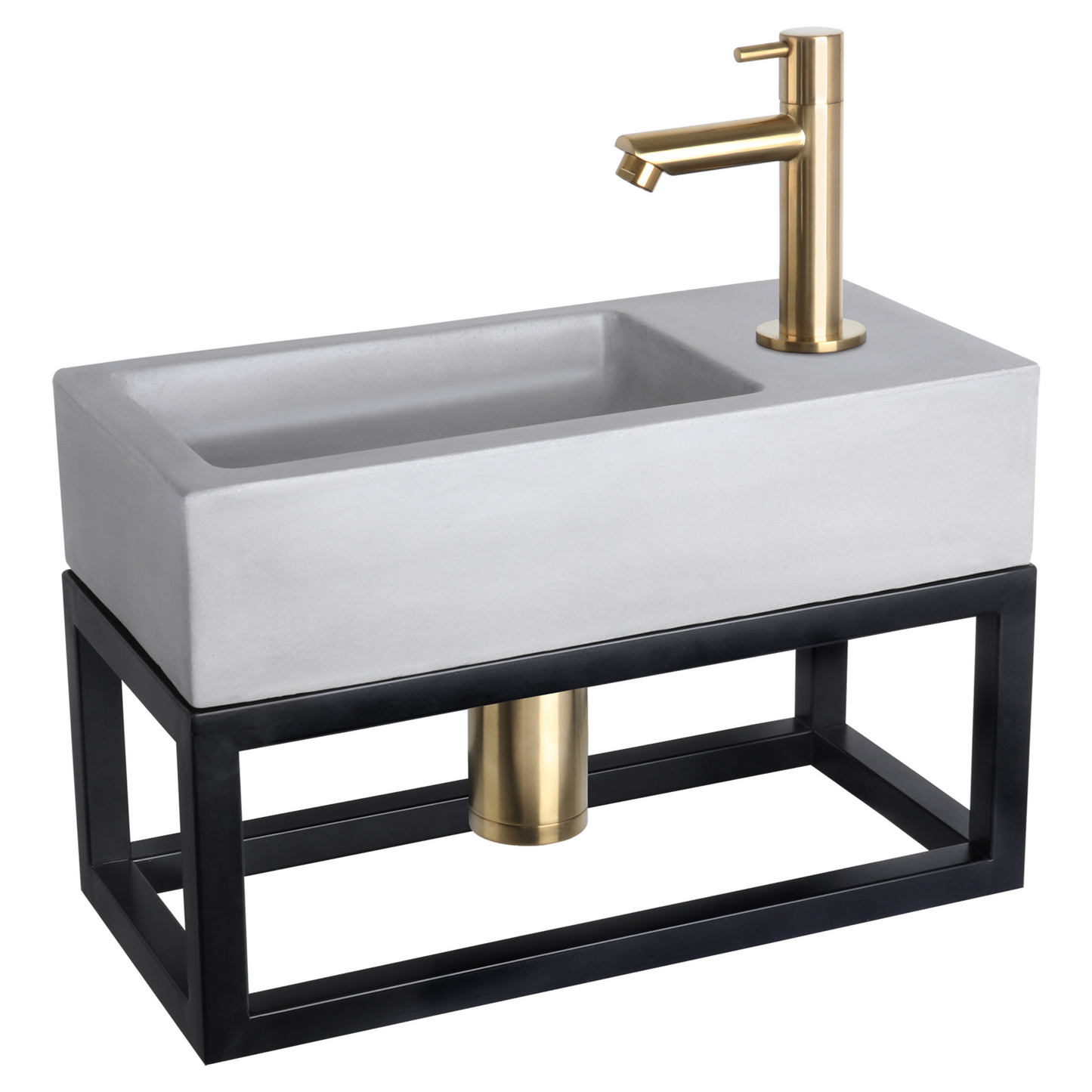 Complete fonteinset met handdoekrek Differnz Ravo 38x18 cm lichtgrijs beton en mat gouden rechte kraan