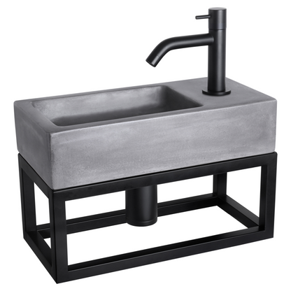 Complete fonteinset met handdoekrek Differnz Ravo 38x18 cm donkergrijs beton en mat zwart gebogen kraan