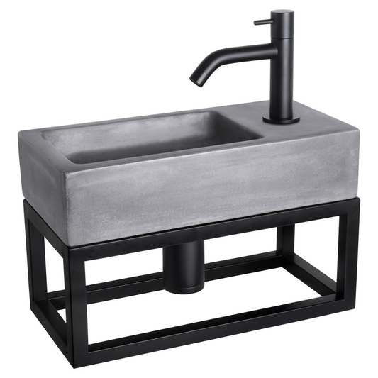Complete fonteinset met handdoekrek Differnz Ravo 38x18 cm donkergrijs beton en mat zwart gebogen kraan