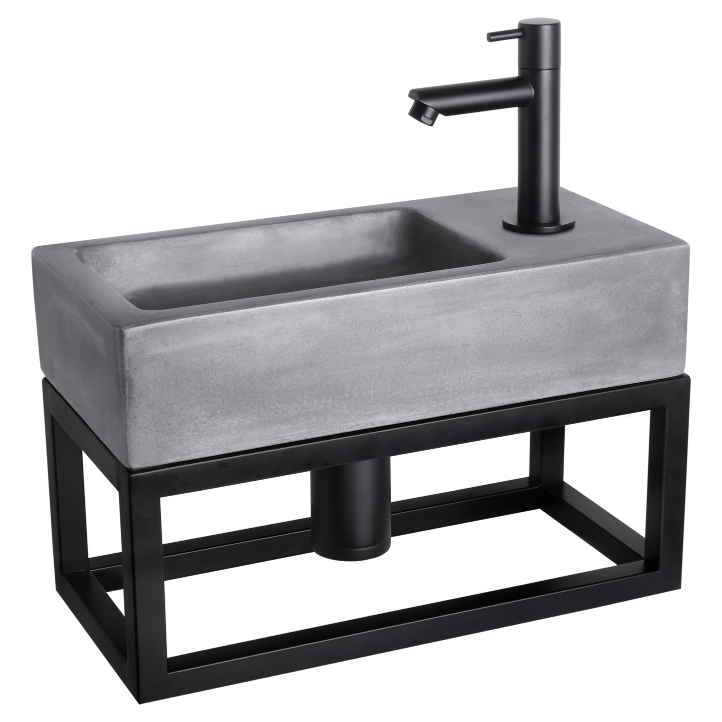 Complete fonteinset met handdoekrek Differnz Ravo 38x18 cm donkergrijs beton en mat zwart rechte kraan