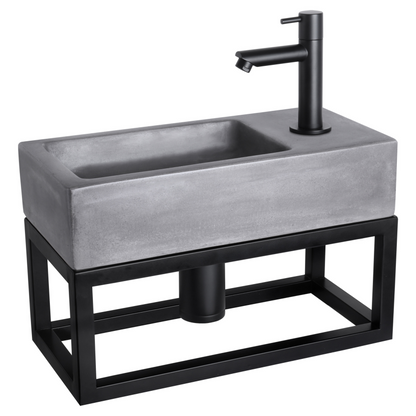 Complete fonteinset met handdoekrek Differnz Ravo 38x18 cm donkergrijs beton en mat zwart rechte kraan