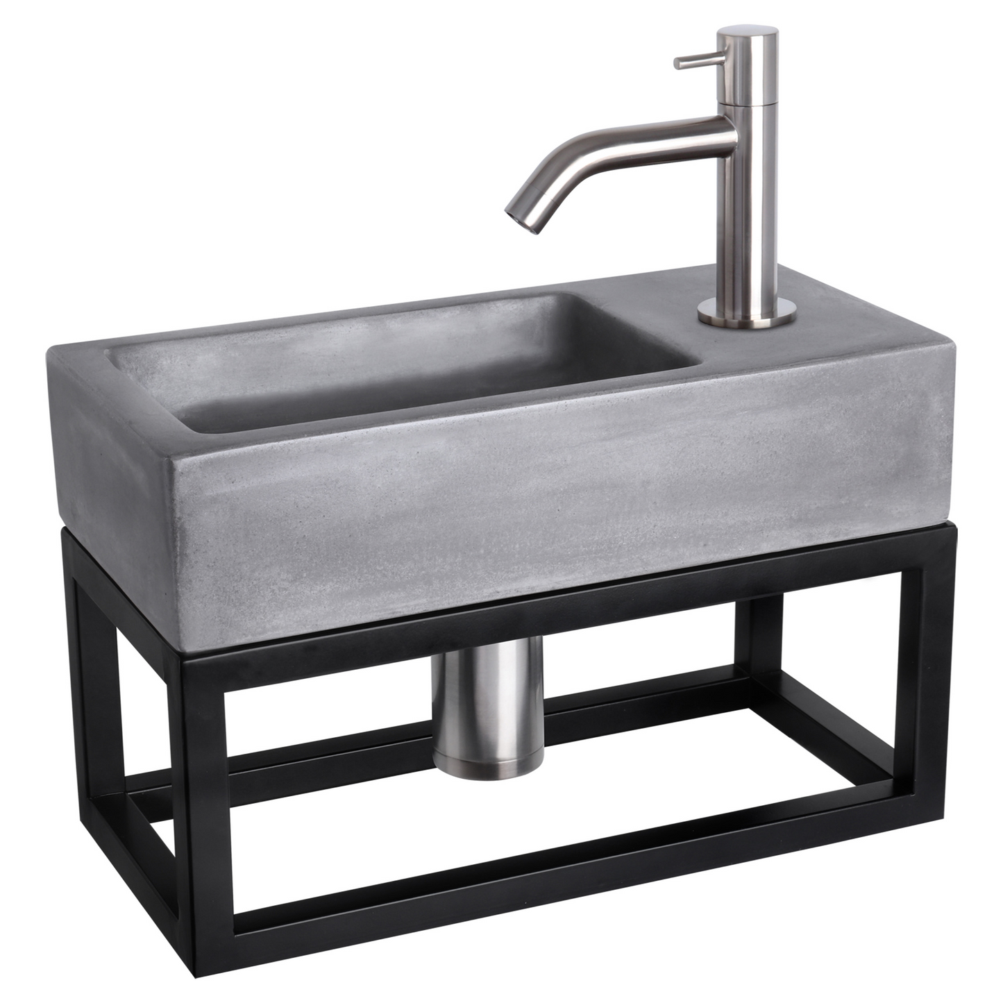 Complete fonteinset met handdoekrek Differnz Ravo 38x18 cm donkergrijs beton en mat chroom gebogen kraan