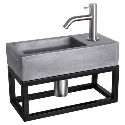 Complete fonteinset met handdoekrek Differnz Ravo 38x18 cm donkergrijs beton en mat chroom gebogen kraan