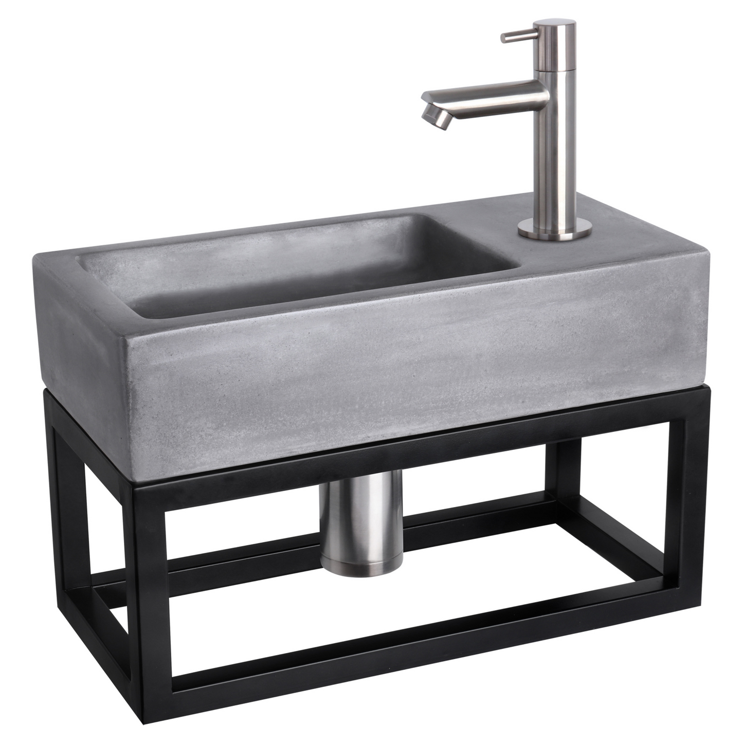 Complete fonteinset met handdoekrek Differnz Ravo 38x18 cm donkergrijs beton en mat chroom rechte kraan
