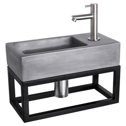 Complete fonteinset met handdoekrek Differnz Ravo 38x18 cm donkergrijs beton en mat chroom rechte kraan
