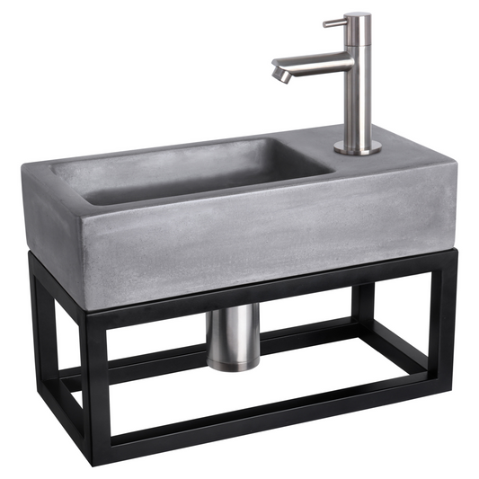 Complete fonteinset met handdoekrek Differnz Ravo 38x18 cm donkergrijs beton en mat chroom rechte kraan