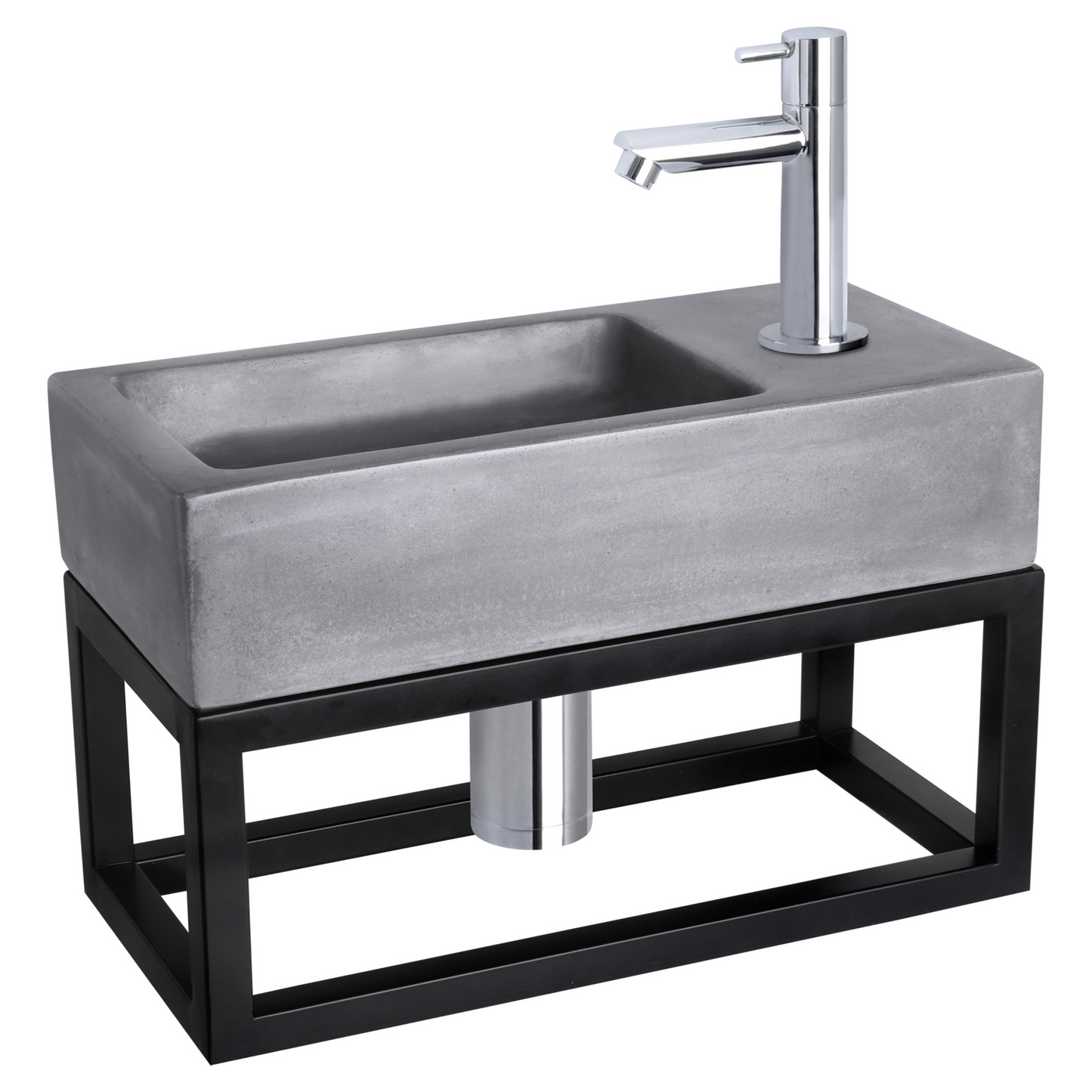Complete fonteinset met handdoekrek Differnz Ravo 38x18 cm donkergrijs beton en glanzend chroom rechte kraan