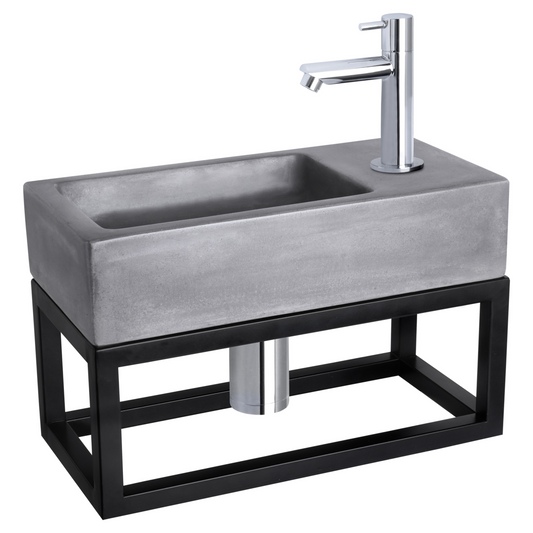 Complete fonteinset met handdoekrek Differnz Ravo 38x18 cm donkergrijs beton en glanzend chroom rechte kraan