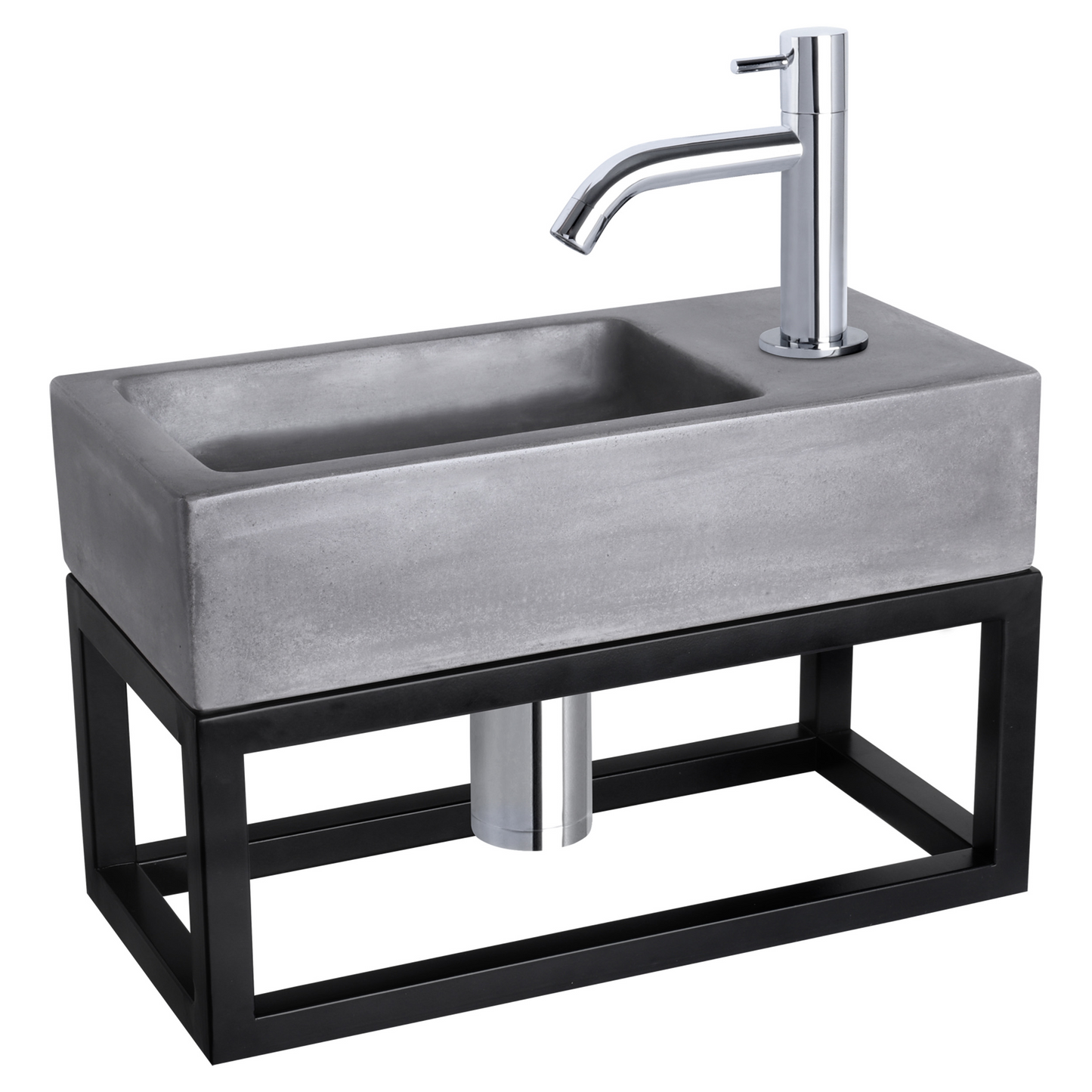 Complete fonteinset met handdoekrek Differnz Ravo 38x18 cm donkergrijs beton en glanzend chroom gebogen kraan