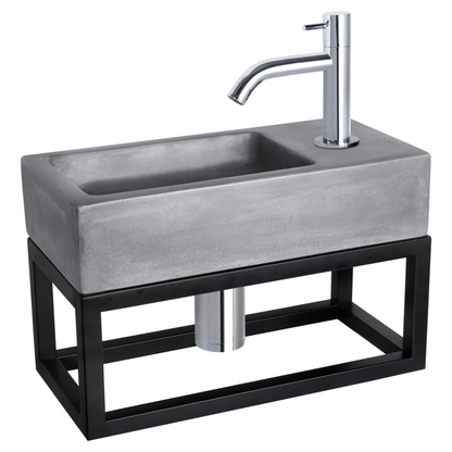 Complete fonteinset met handdoekrek Differnz Ravo 38x18 cm donkergrijs beton en glanzend chroom gebogen kraan