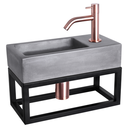 Complete fonteinset met handdoekrek Differnz Ravo 38x18 cm donkergrijs beton en koper gebogen kraan