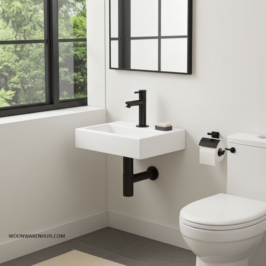 Complete fonteinset Differnz Flat 38x24 cm keramiek en mat zwart