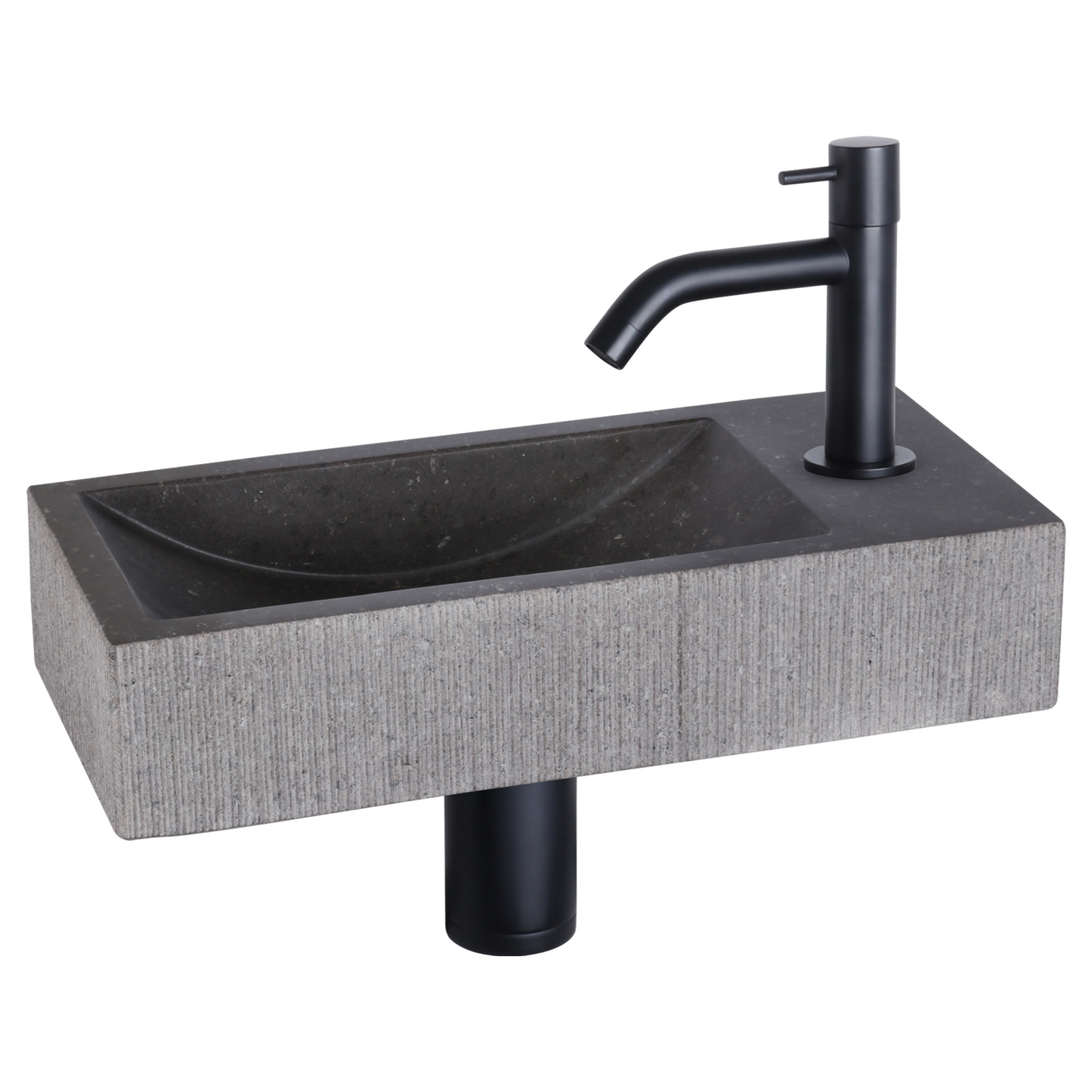 Complete fonteinset Differnz Ribble 38x18 cm natuursteen en mat zwart gebogen kraan