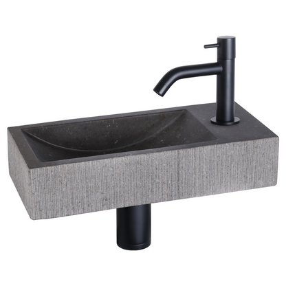 Complete fonteinset Differnz Ribble 38x18 cm natuursteen en mat zwart gebogen kraan