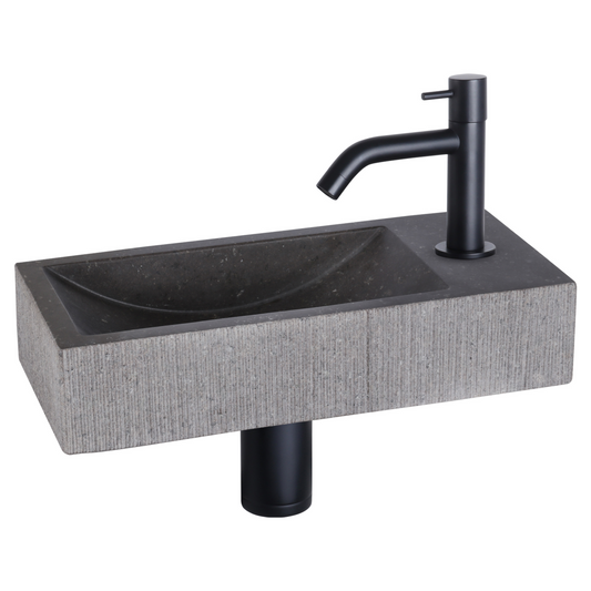 Complete fonteinset Differnz Ribble 38x18 cm natuursteen en mat zwart gebogen kraan