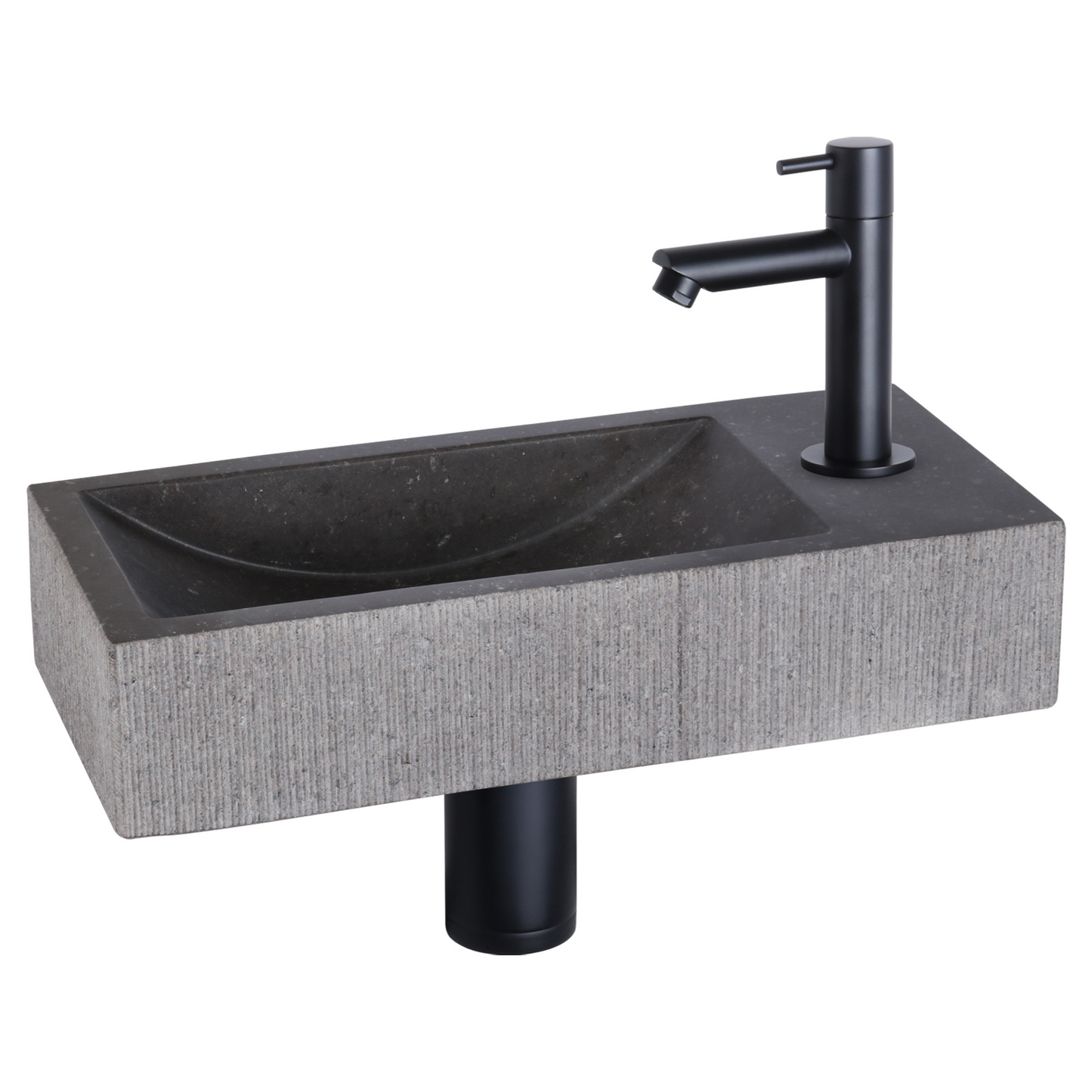Complete fonteinset Differnz Ribble 38x18 cm natuursteen en mat zwart rechte kraan